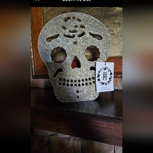 Halloween Silver Embellished  Skeleton Skull Decor